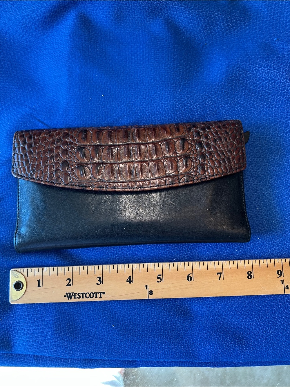 Brahmin Brown Croc-Embossed Flap with Black Leather Wallet